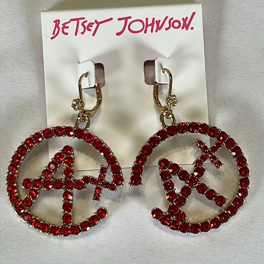 Betsey Johnson A+ Pave Crystal Earrings Red Gold School Collection A-List NWT